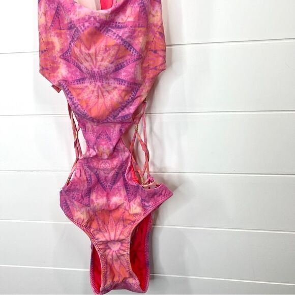 Ale by Alessandra Strappy Sexy Monokini Island Fire Pink Tie Dye XS Revolve - Picture 9 of 11